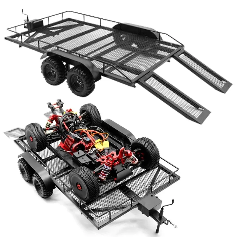 

Simulation Biaxial Metal Trailer Suit for 1/8 RC Crawler Car Traxxas TRX4 SCX10 SCX6 Accessories