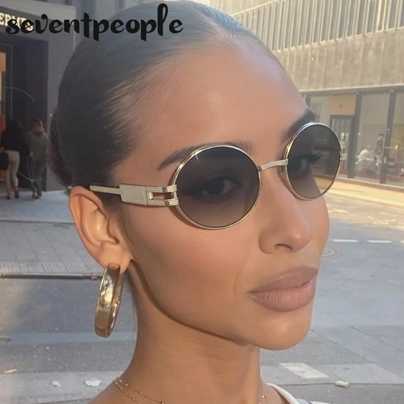 

Classic Y2K Punk Oval Sunglasses Women 2025 Luxury Brand Vintage Metal Frame Sun Glasses For Ladies Retro Driving Shades UV400