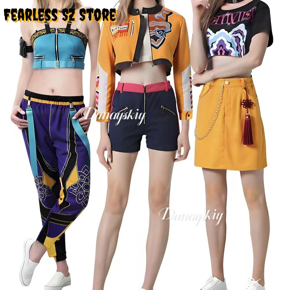 

Rumi Zoey Mira Kpop-Demon Косплей Костюм охотника для женщин Одежда для девочек Парик Группа Идол Ролевая игра Хэллоуин Карнавальный костюм