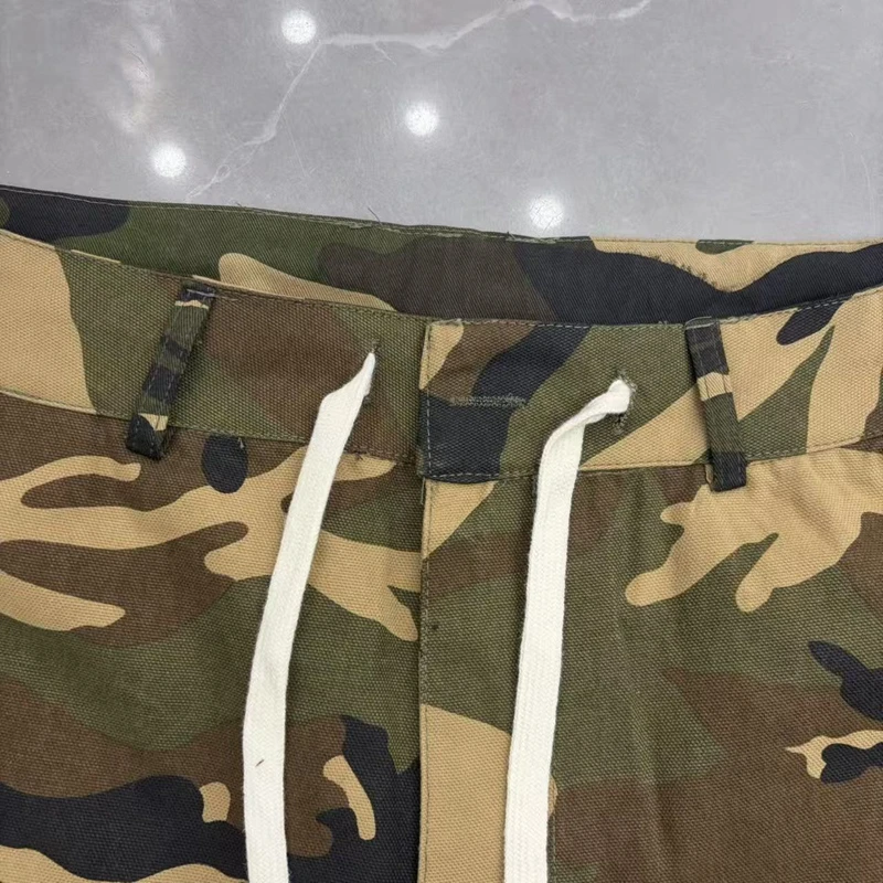 Camo Cargo Shorts für Herren, Baggy Multi-Pocket-Shorts mit Kordelzug in der Taille, Baumwolle, Streetwear, Hip-Hop, Camouflage, knielang, taktische Shorts – Detail 4