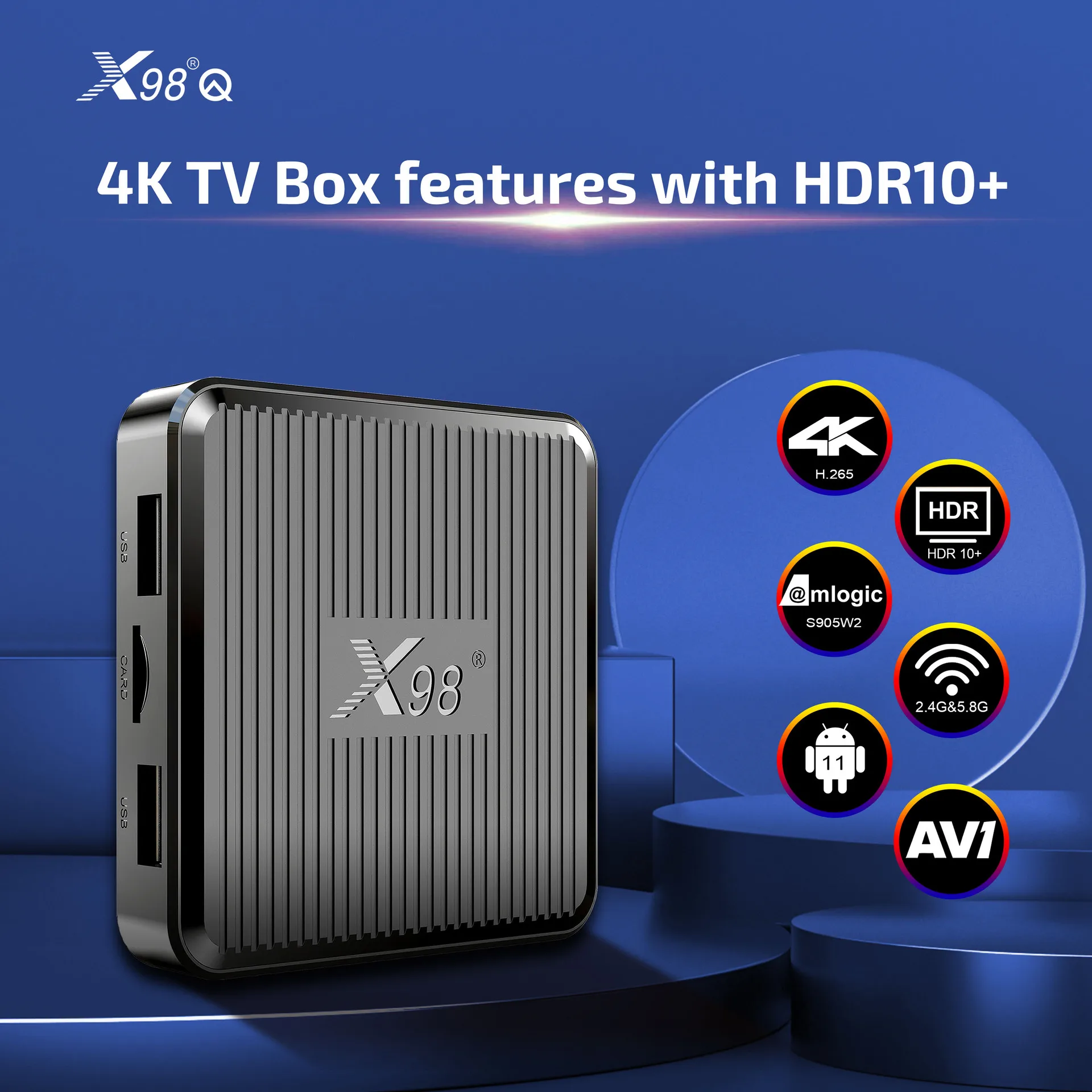 X98Q أندرويد 11 صندوق تلفاز ذكي ، AV1 ، Amlogic S905W2 ، 2 جيجابايت ، 16 جيجابايت ، 1 جيجابايت ، 8 جيجابايت ، AV1 ، 3D ، G ، 5G ، WiFi 4K ، HDR