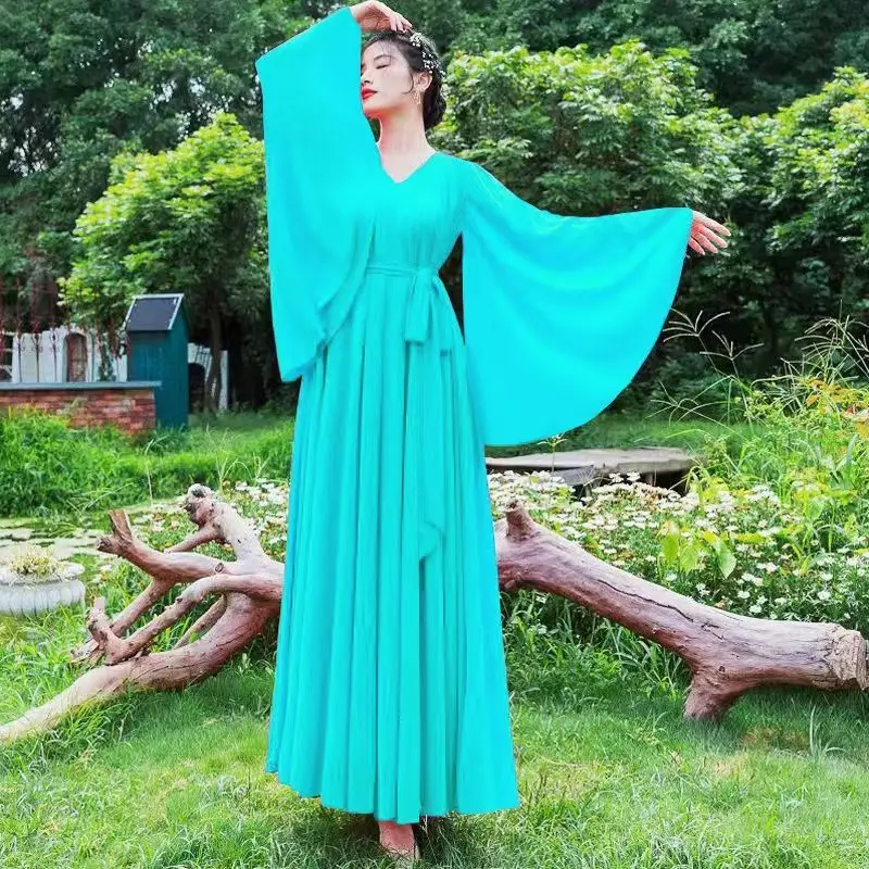 

Holiday Style Trumpet Sleeve Evening Dresses Women's Summer 2022High-End V Neck Chic Travel Dress Beach Bohemian Vestidos Female