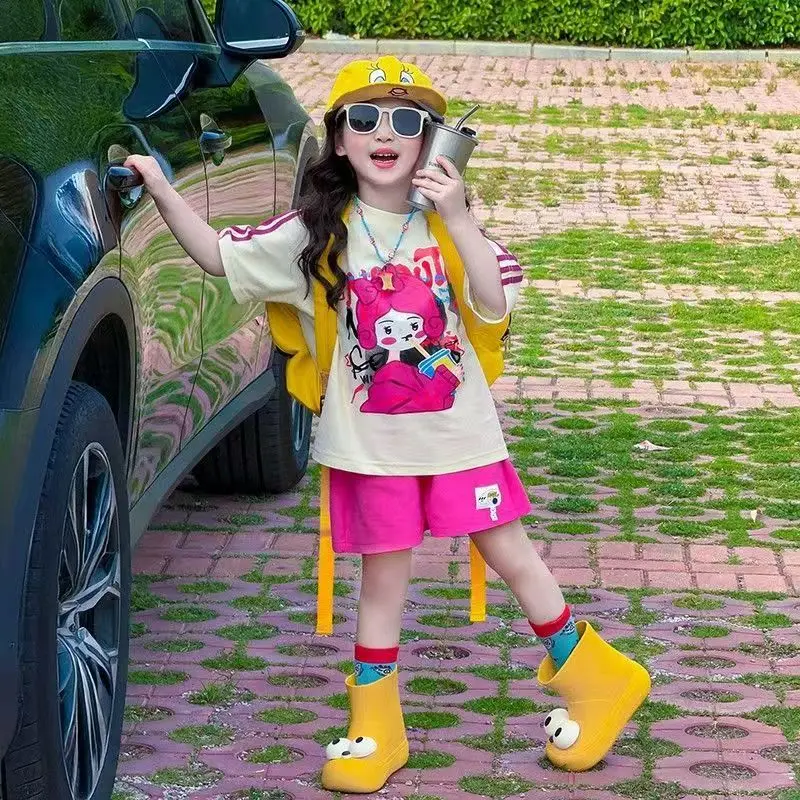 

Girls' Summer Set 2025 New Fashionable Girls' Dopamine Shorts Summer Children's Casual Two Piece Set 90-170CM