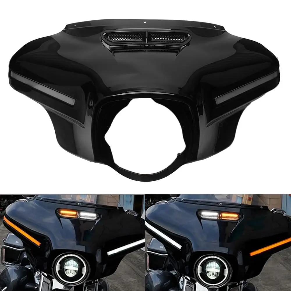 

1 шт. внешний обтекатель типа «летучая мышь» с LED-поворотниками для Harley Touring Electra Glide Street Glide Tri Glide 2014-2025, черный, с вентиляционными отверстиями