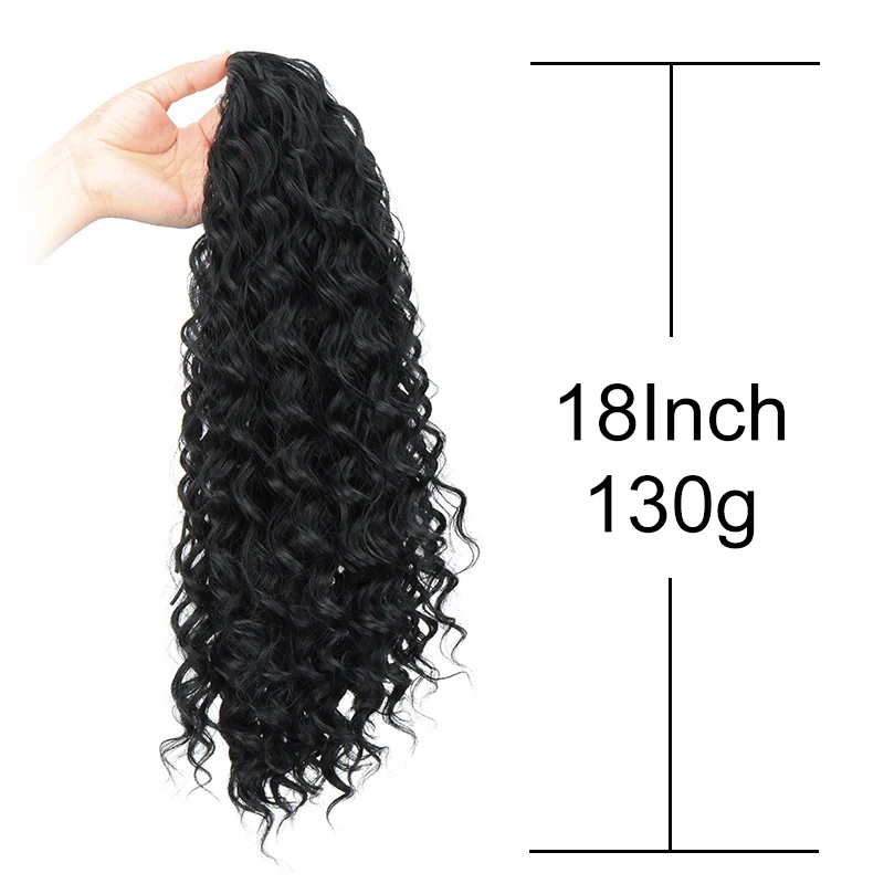 Coleta Postiza Sintética de 18 Pulgadas Rizada Kinky con Cordón y Clip, Afro, Negra o Marrón para Mujer 3