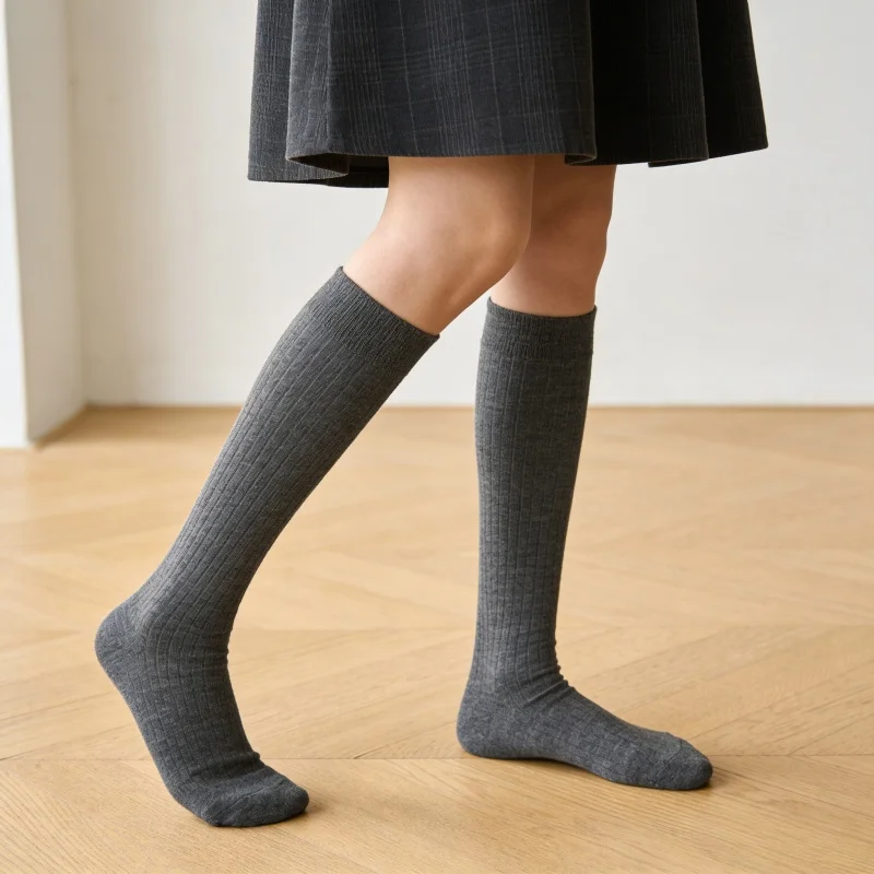 1 pair Dark Gray Vertical Texture Calf Socks Women's Comfortable Socks for Daily & Casual Wear