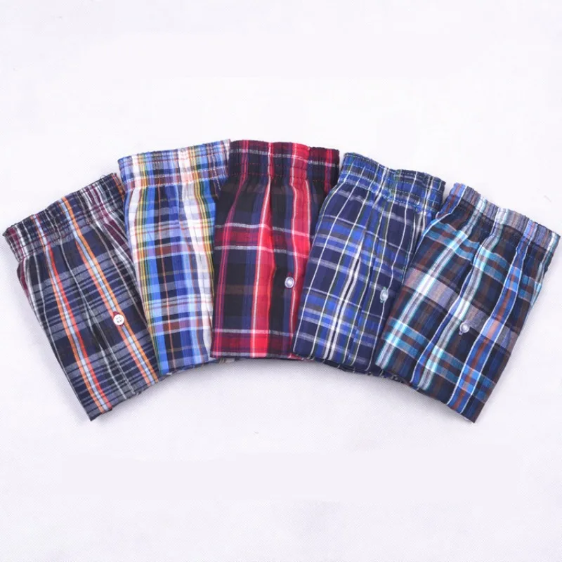 5PCS Coton Culotte pour hommes Casual Home Hommes Boxer Respirant Hommes Shorts de Sport Doux Confortable Plaid Aro Pantalon Slip