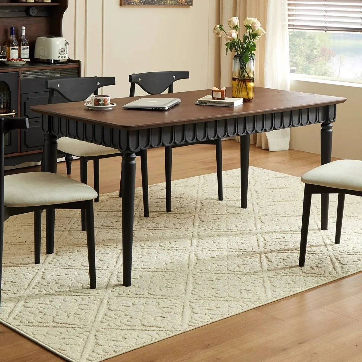 Japanese-style solid wood home dining table antique color matching small apartment dining table log retro desk art designer tabl