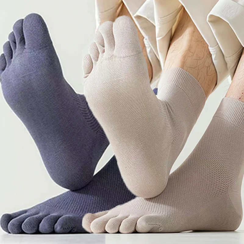 

Мужские носки с пятью пальцами, простые хлопковые дышащие носки с пятью пальцами, впитывающие пот, носки средней длины с раздельным носком, носки с пальцами для мужчин