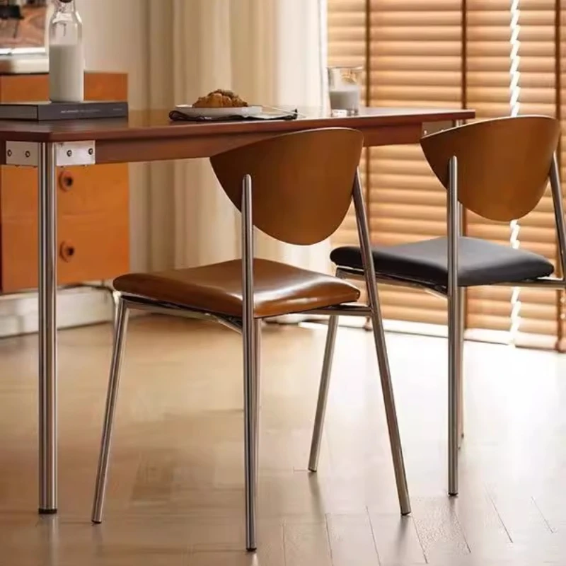 Mid-Century Solid Wood Dining Chair Luxury Cafe Bistro Seating Designer Metal Frame Saddle Stool Backrest Restaurant Bench