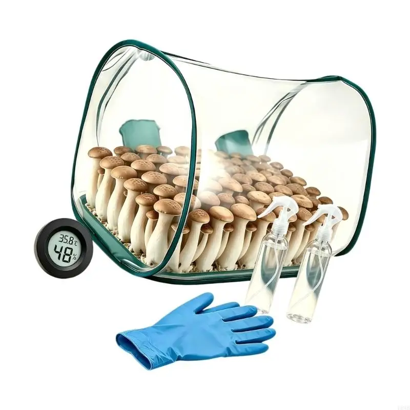 H8WB Mushroom Grow Tent for Shiitake and Enoki Cultures, with a Clear PVC Body and Zippered Opening for Interior Access