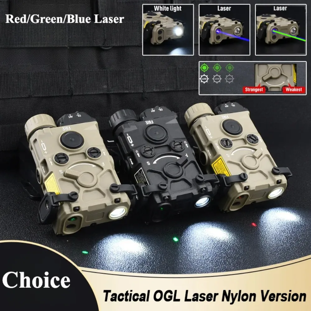 Taktische OGL Nylon Kunststoff LED Taschenlampe Rot Grün Blau Laser Anzeige Weiß Strobe Gun Zubehör mit Schalter Fit 20mm Schiene