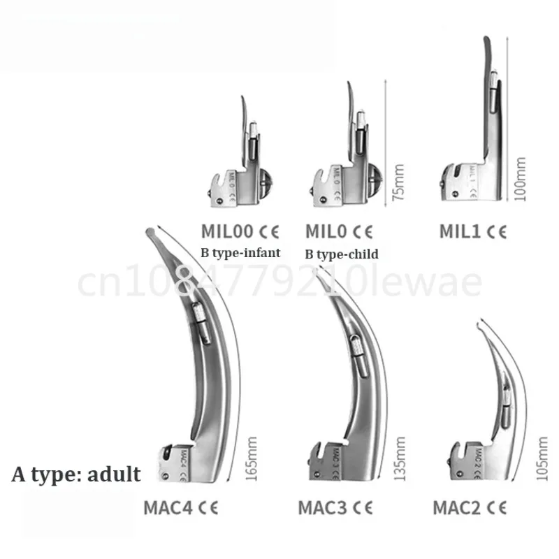 Stainless Steel Metallic Blade Medical Instrument Rechargeable Pediatric Laryngoscope Set