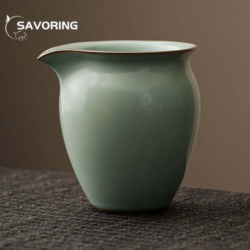 200ml Azure Ru Kiln Porcelain Tea Pitcher Retro Sharing Pot Divide Tea Cha Hai Household Justice Cup Chinese Tea Set Supplies