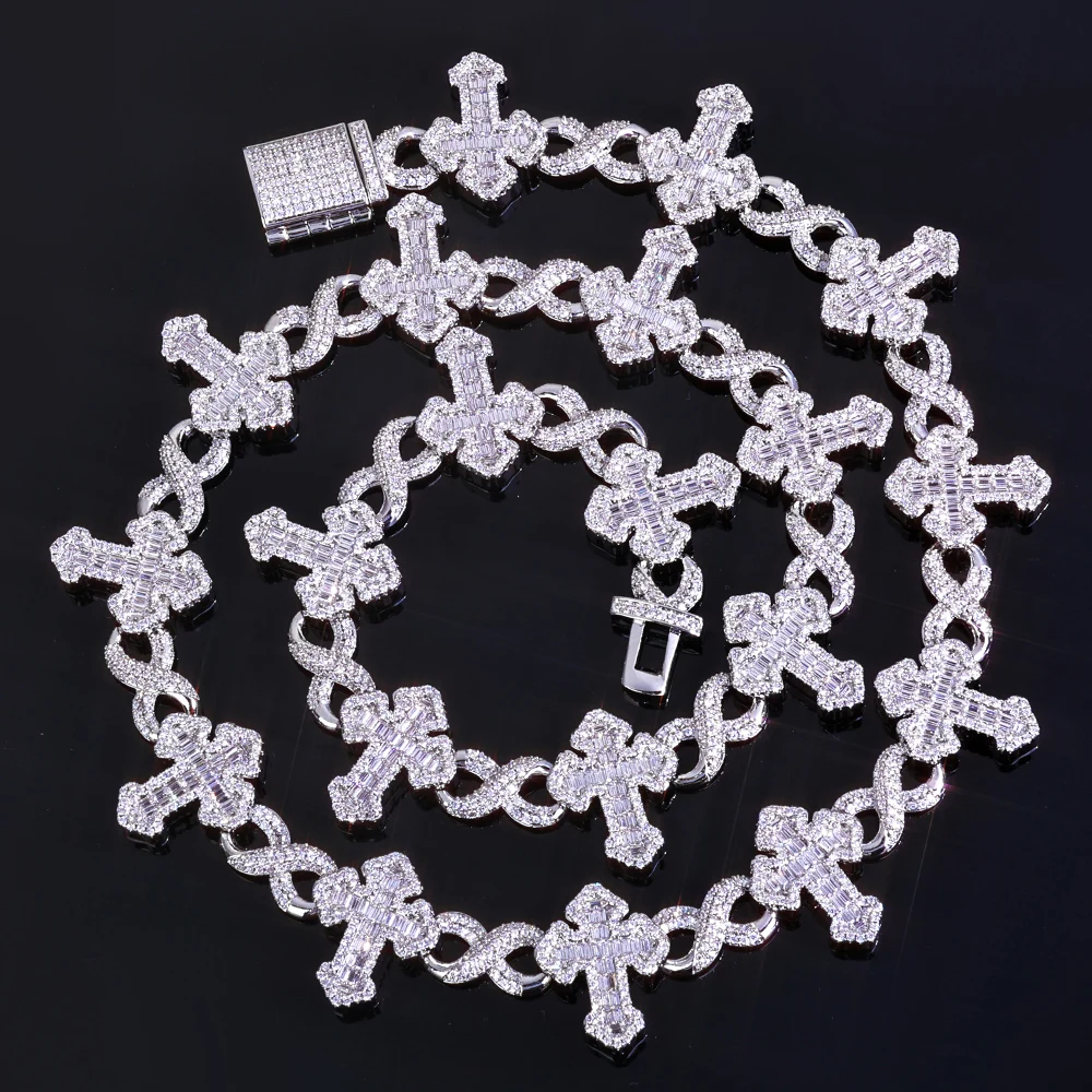 

NY Exquisite 15MM Cross Unlimited 8 Shaped Design Cuban Necklace Sparkling Zircon Customized Fashion Men's and Women's Jewelry
