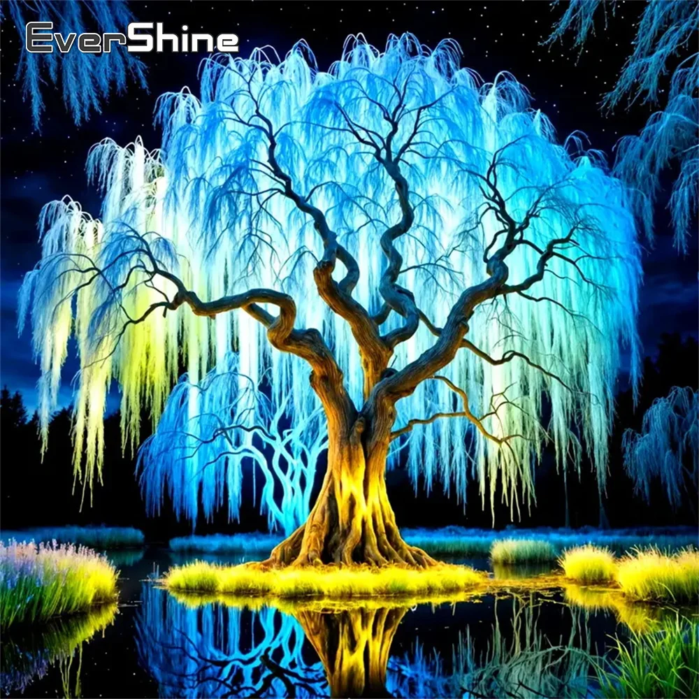 Evershine Vollquadrat Rund Diamant Malerei Baum Landschaft DIY Stickerei Acryl Bastelbedarf Diamant Mosaik Einzigartiges Geschenk