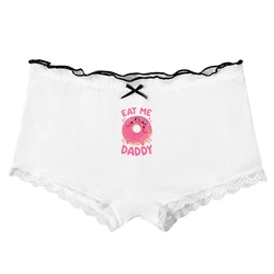 Pink Donut Eat Me Daddy Lace Boyshorts Sexy Hot Panties Bow Underwear for Women Comfortable Lovely Underpant Female Shorts