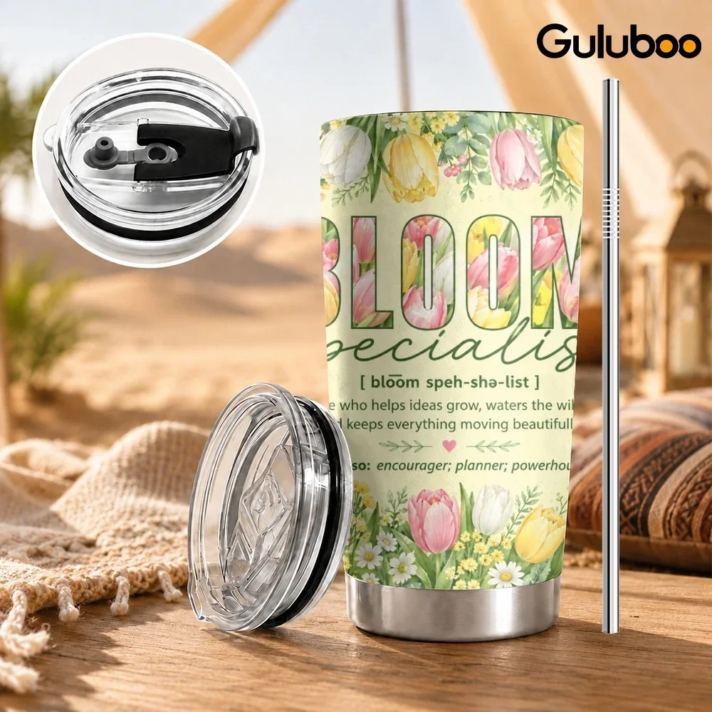 Floral Positive Job Title Vacuum Flasks 20oz Stainless Steel Insulated Tumbler Double Wall Cup with 2 Lids Straw Travel Mug
