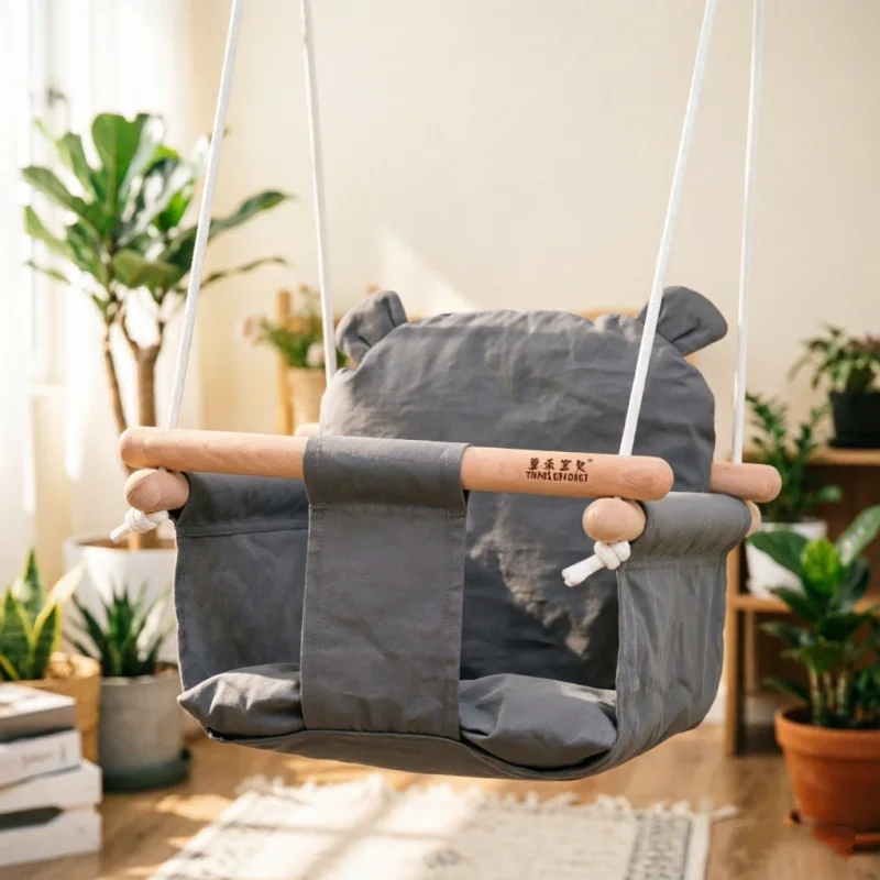 small-basket-style-baby-swing-chair-beige-canva-wood-indoor-outdoor-kindergarten-hanging-swinging-rocking-toy-for-kid-daily-play