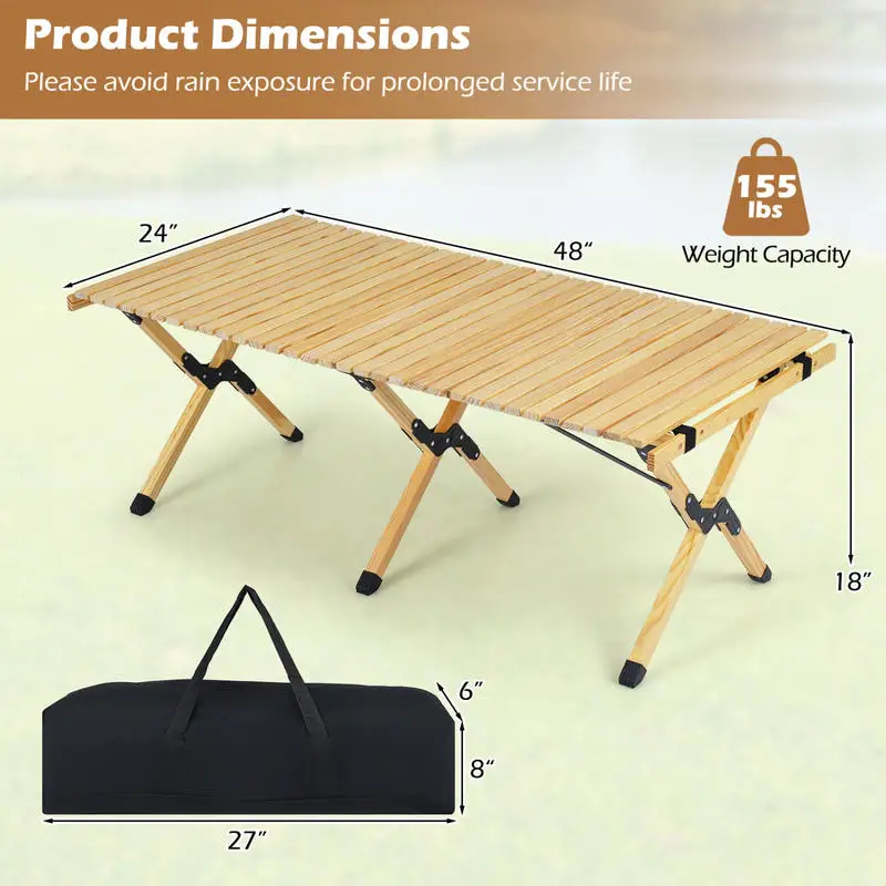 

48 Inch Folding Camping Table with Carry Bag for Backyard-Natural