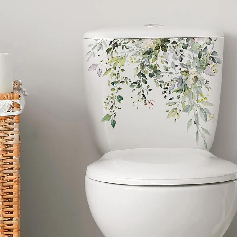Living Room Cabinet Home Decoration Decals Beautify Self Adhesive Mural Green Plant Leaves Wall Sticker Bathroom Toilet Decor view 5