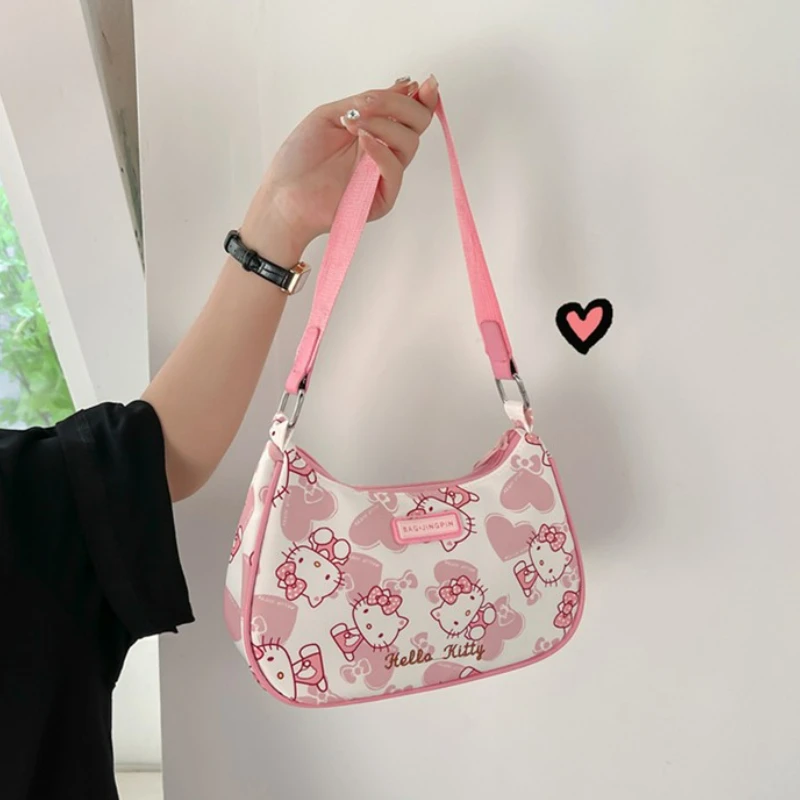 Miniso Hello Kitty Underarm Bag for Women Y2K Sanrio Kuromi Mymelody Messenger Tote Bag Cute Girls Shoulder Bag Purses Handbag