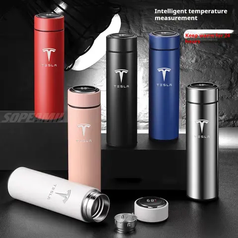 테슬라 모델 3 모델 Y 모델 S 모델 X 로드스터 500ML 차량용 보온병 물병 온도 표시 커피 컵 보온병