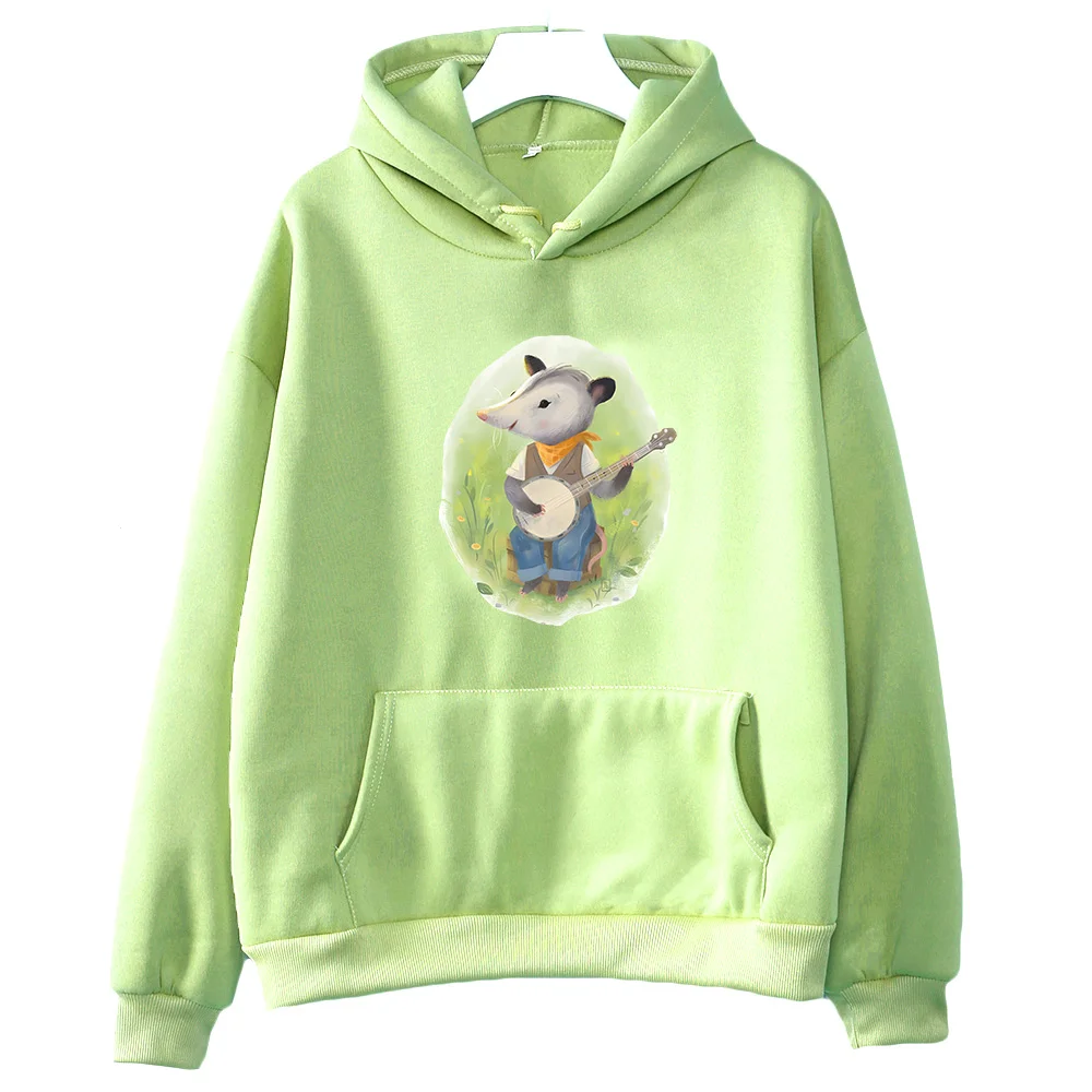 Cute Opossum Playing Banjo Graphic Hoodie Autumn Winter Long Sleeve Sweatshirts Female/male Fleece Clothing Casual O-neck Tops