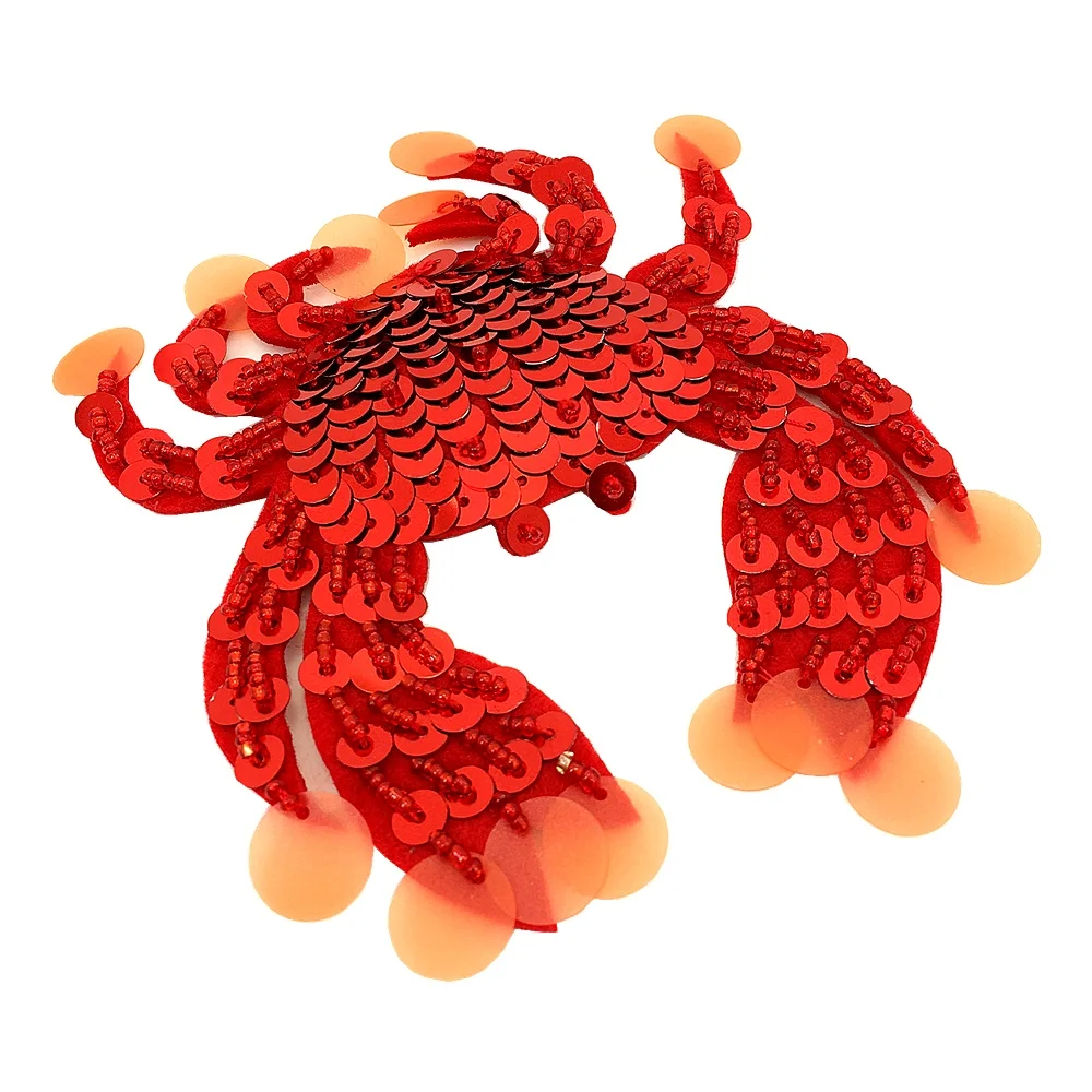 4pc Red Crab Sequin Applique Beaded Crabs Patch Sew On Patches for Clothing Parches Para La Ropa Clothes Stickers AC1436