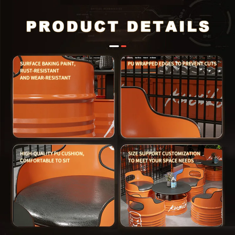 custom.Industrial Pro Style Metal Table and Chair Set Oil Sofa Dining Gym Commercial Negotiation Booth Iron Art Furni