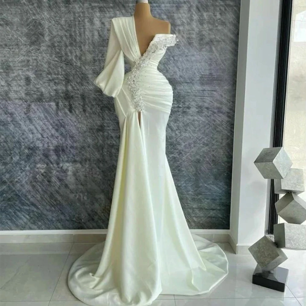 

Elegant Party Evening Dresses For Women Sexy Applique Mermaid Backless Fashion One Shoulder Sleeve Mopping Gown Prom New 2024