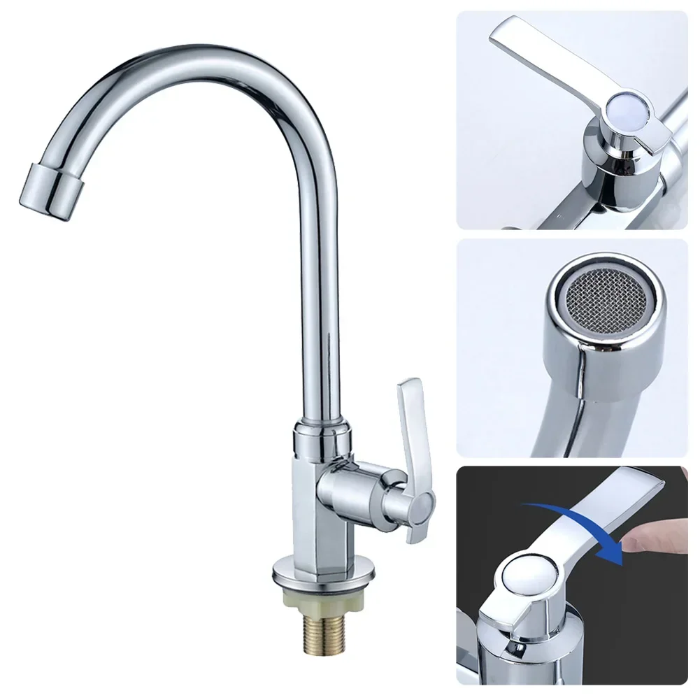 Grifo de cocina de aleación de Zinc, caño giratorio monomando, Caño frío, encimera, ahorro de agua para Baño