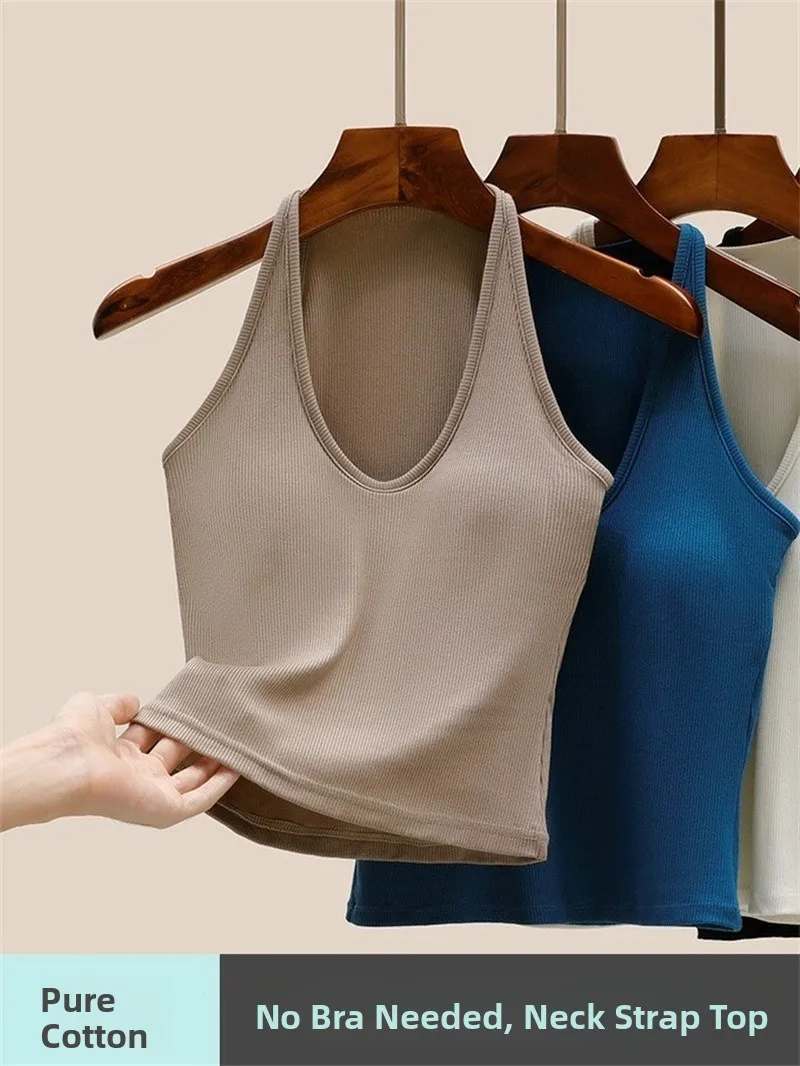 Women's Yoga Tank Top Strap Vest 95% Cotton Hanging Neck Strap Sleeveless Summer Inner Wear Outerwear Casual Simple Style