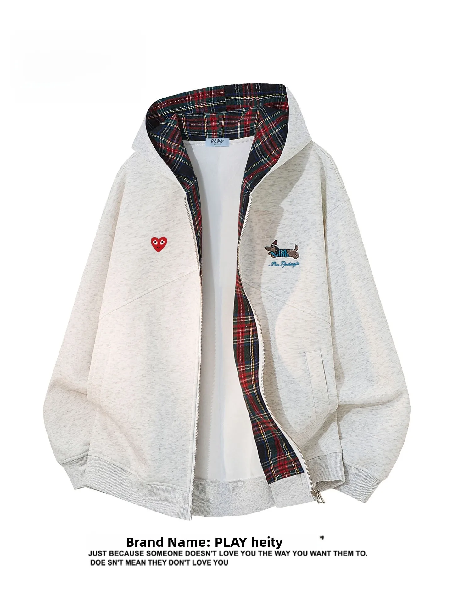 

Play Hei American Sle Casual Plaid Splicing Open Cardigan Hoodie Loose Outerwear for Couples Spring ex Long Sve