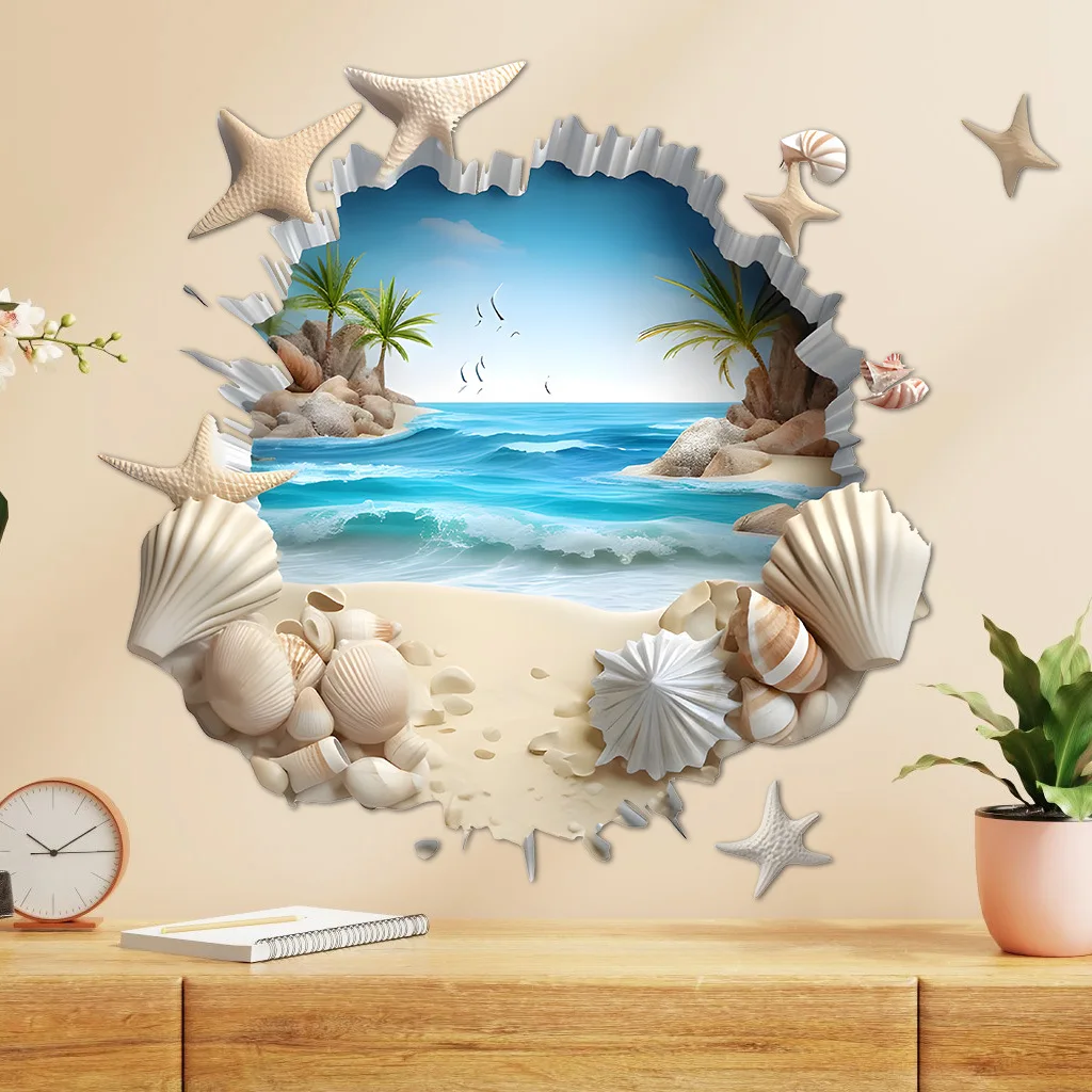 1 Stück Exquisiter Muschel-PVC-Toilettenaufkleber für Strand und Meer, Wasserdichter Selbstklebender Dekorativer Wandaufkleber für Badezimmer – Detail 4