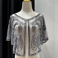 Chal de Flapper bordado de lentejuelas Vintage para mujer, Jersey transpirable fino, vestido de estilo elegante, chal corto a juego para fiesta, 1920s