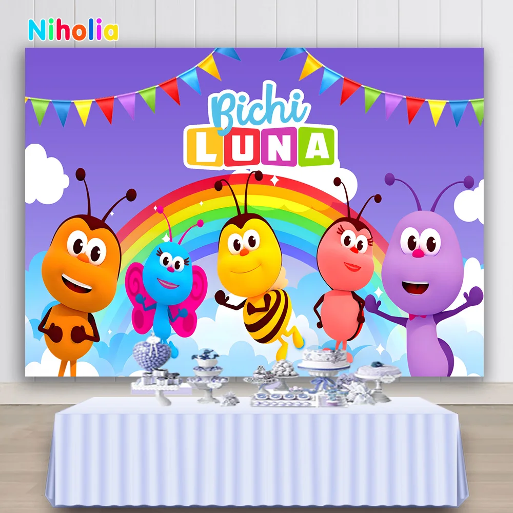 NIHOLIA Bichi Kids Photo Backdrop Happy Birthday Colorful Rainbow Photography Background Custom Decor Banner Props