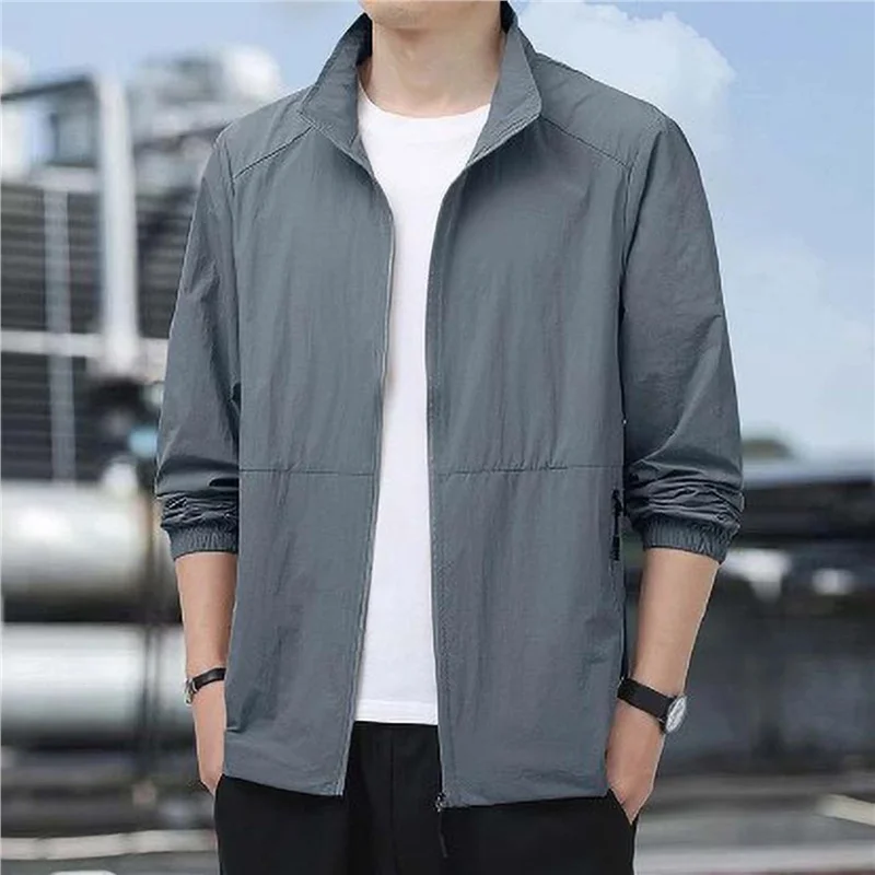 Men's Outdoor Summer Fashion Sun Protection Clothing Quick Dry Collar Jacket Large Size Polyester Fiber Long Sleeve Zipper
