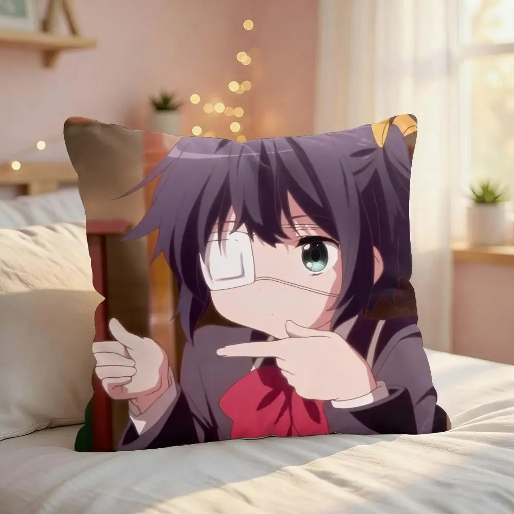T-Takanashi Rikka Sexy Anime Cushion Cover Silky Short Plush Invisible Zipper Dustproof Sofa Pillow Case For Home Decor