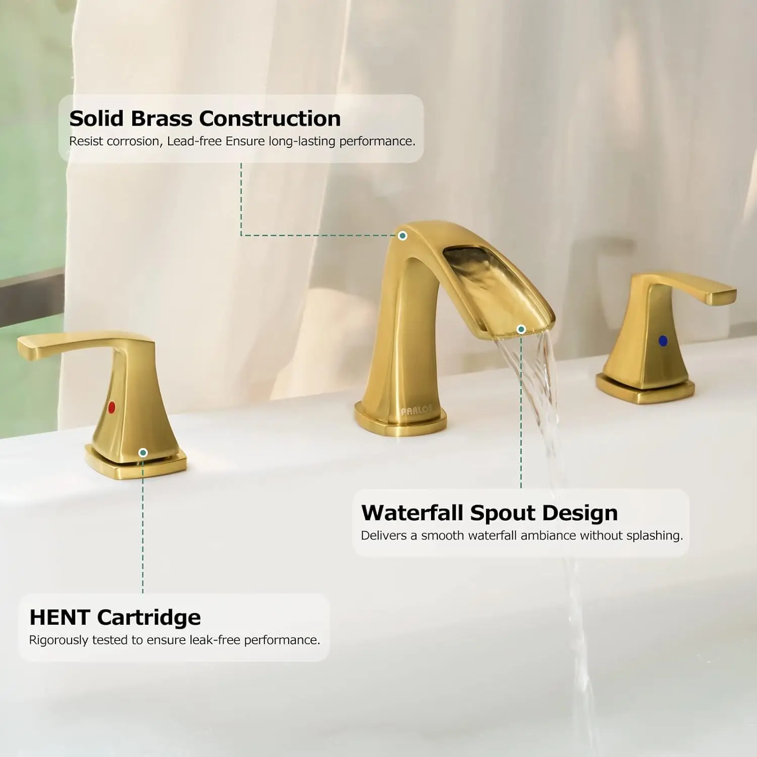 2-Handle Widespread Waterfall Roman Bathtub Faucet Tub Filler with Valve, Brushed Gold, 1434208