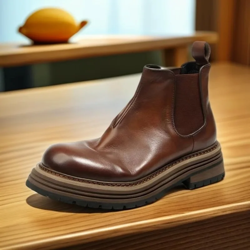 

American Retro Chelsea Men's High Top Shoes Genuine Leather Thick Sole Outdoor Motorcycle Casual Hiking Work Ankle Boots Male