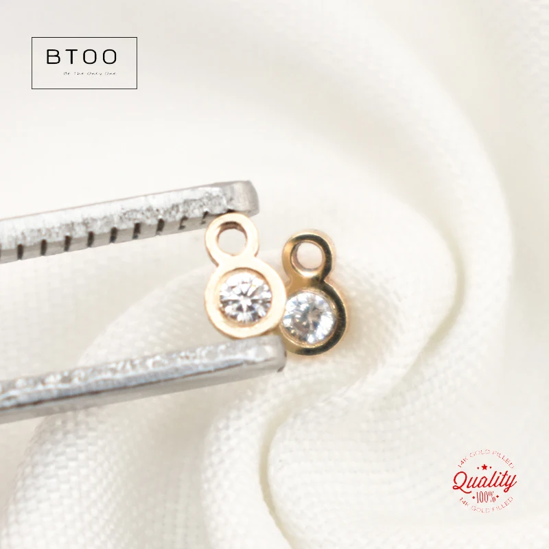 Real 14K Gold Filled Mini Round Charm Zircon Connector Pendant For Necklace DIY Jewelry Tarnish Resistant Jewelry Findings
