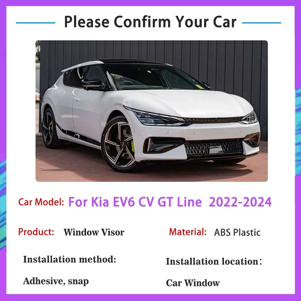 Car Window Visors For Kia EV6 GT Line Accessories 2023 CV 2022 2024 Awnings Sun Rain Shelters Door Smoke Deflector Shade Guard