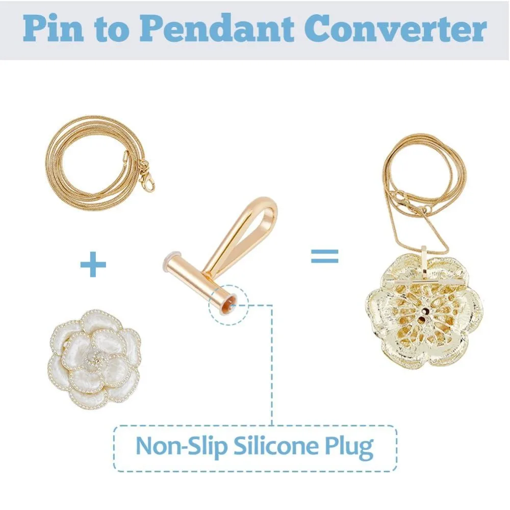 4PCS 2 Colors Alloy Pin to Pendant Converter Brooch Pendant Converters Convert Pin to Necklace Brooch Converters with Built-in