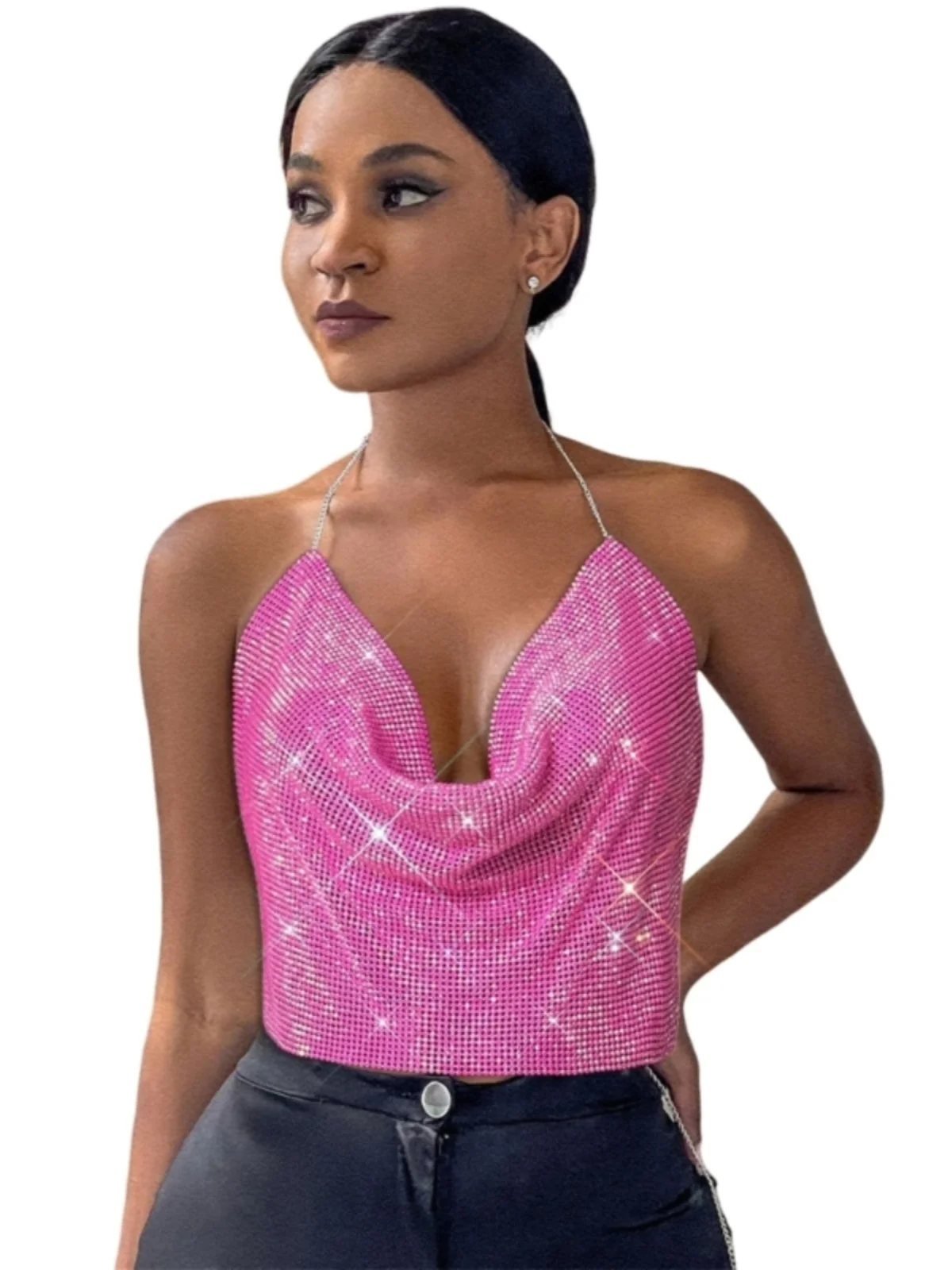 

Sexy V-Ne Hanging Ne Sequin Strap Women's Top Glittering Street Sle ort Crop Top for Young Women in Their 20s