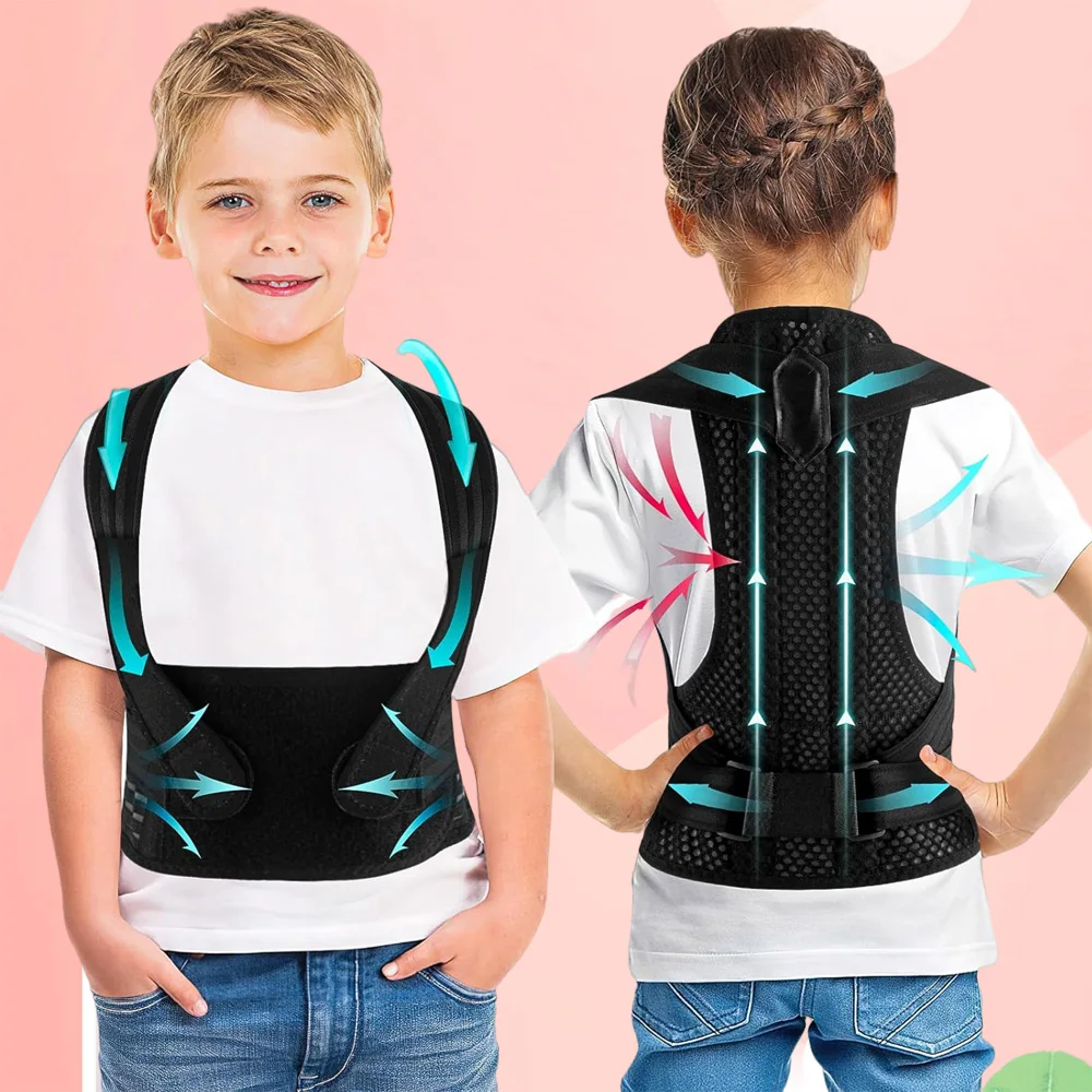 Kids Teenagers Adjustable Posture Corrector Upper Back Brace Clavicle Support for Thoracic Kyphosis Improve Slouching, Humpback