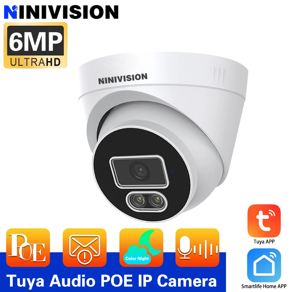 6MP Tuya Smartlife Home Surveillance Camera  IP POE H265 Audio Dome Color Night Vision Human Detect CCTV  Video Security For NVR