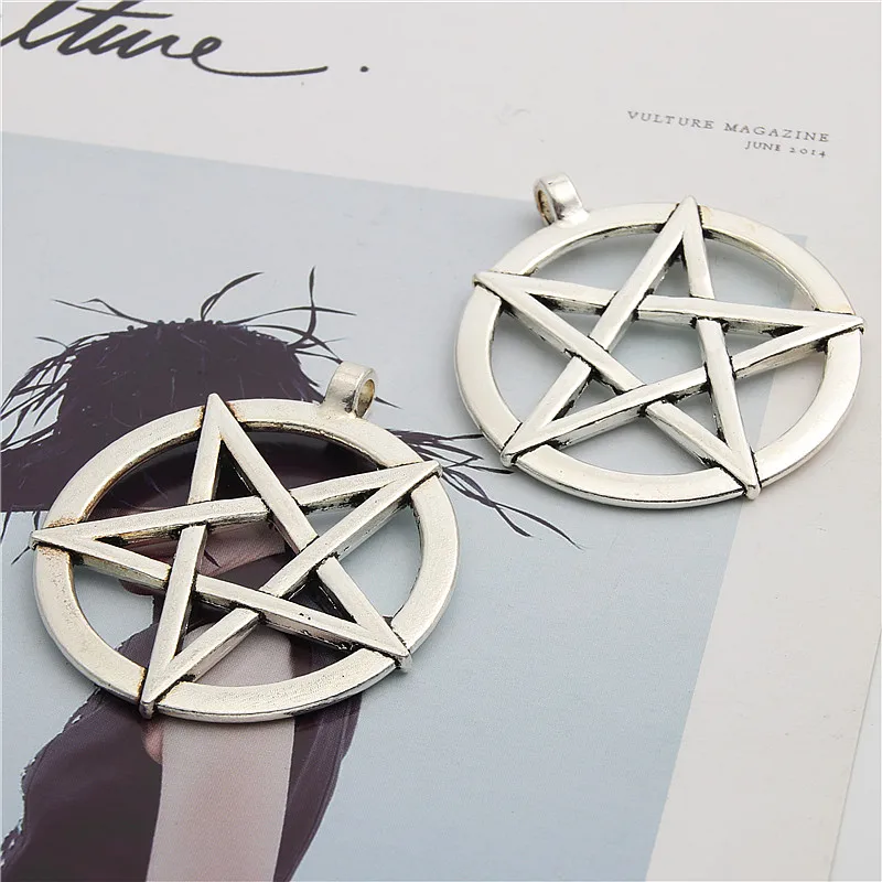 5pcs Silver Color New Round Hollow Five-pointed Charms Pentagram Pendant For Necklace DIY Jewelry Findings Accessories