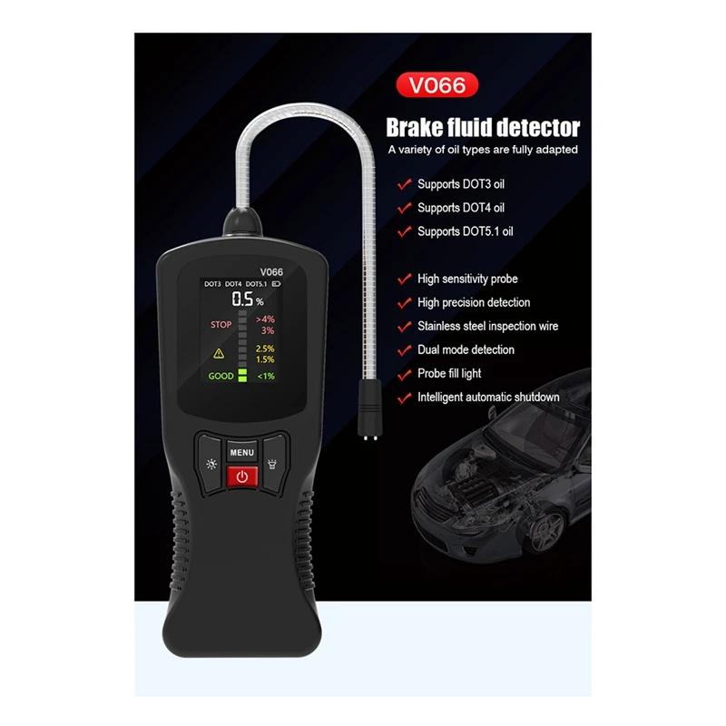 V066 Brake Oil Detector Diagnoses Car Brake Oil Moisture Content Tester Brake Oil Digital Display Easy Install