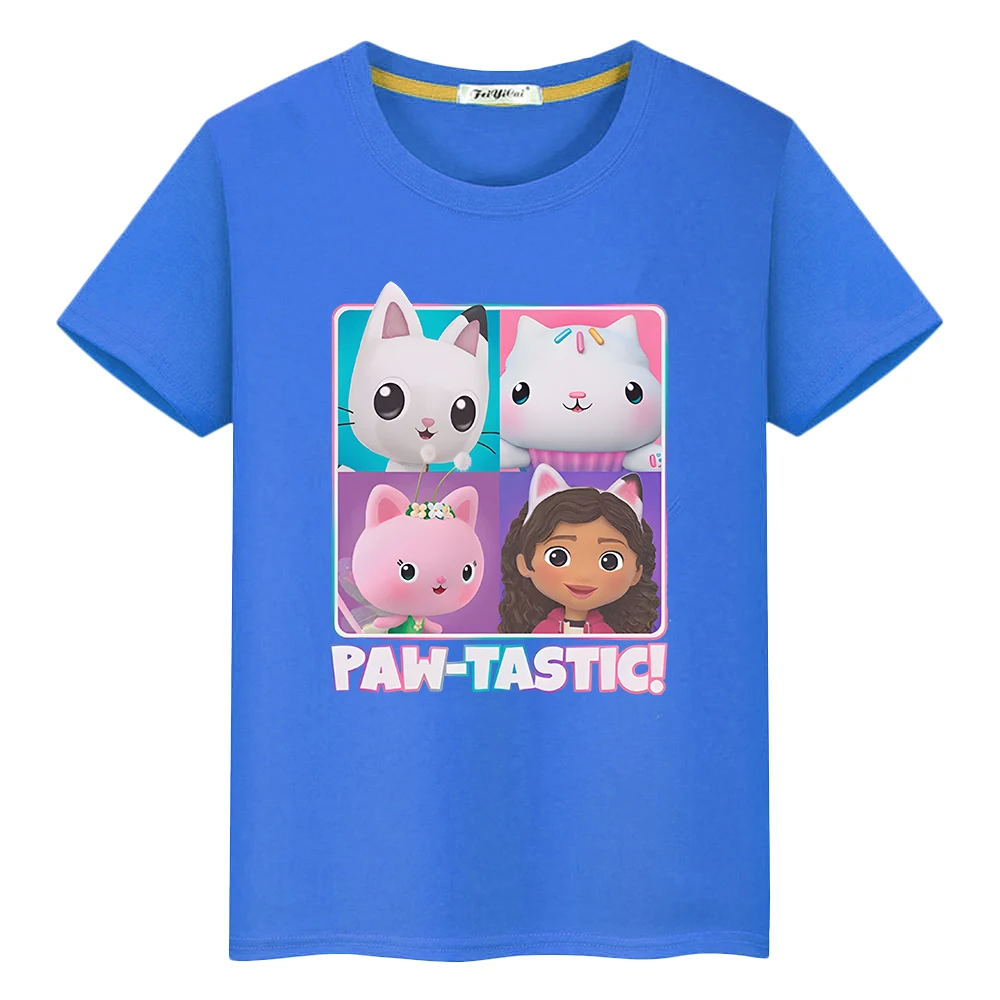 2024 New Gabbys Dollhouse Kawaii Short Sleeve Print T-shirt 100%Cotton pride tshirt anime Tops y2k one piece kids clothes girls